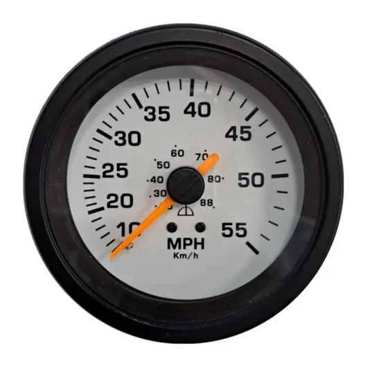 Spidomeeter 55MPH (88km/h), 12V, 85mm, valge numbrilaud, CE tootepilt