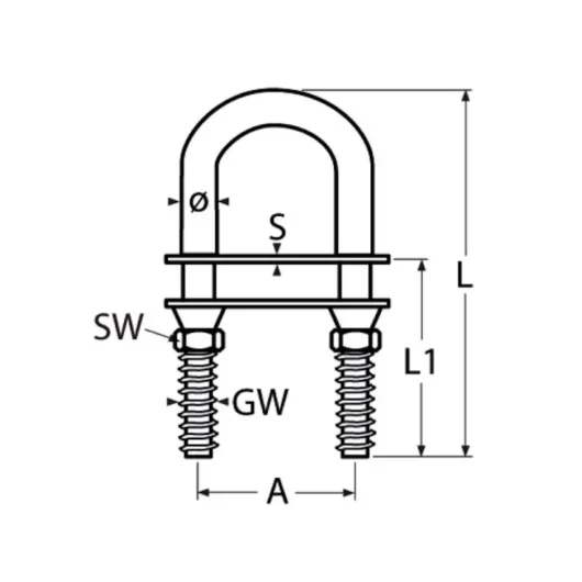 U-polt M10x100mm, AISi316 - Image 2