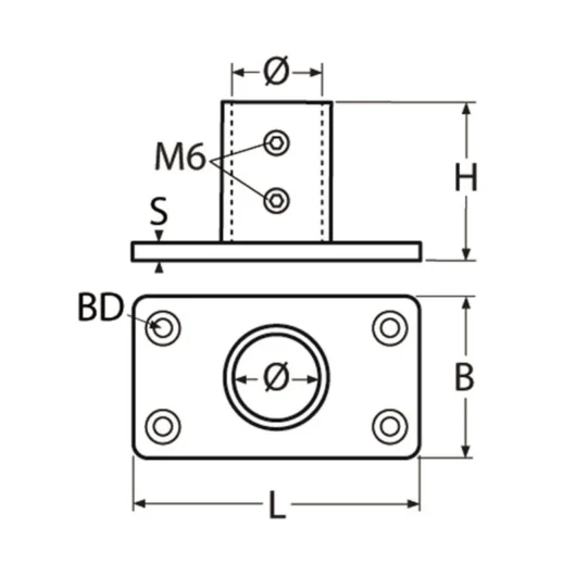 Reelingu tugipost ristkülik Ø25mm torule, 90°, AISi316 - Image 2